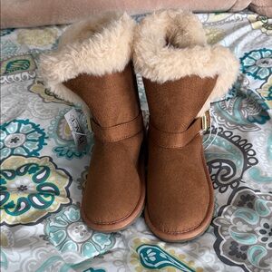 Brown Faux Fur Lined Boots with Buckle